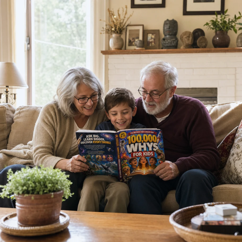 Grandparents reading the book with their grandchild